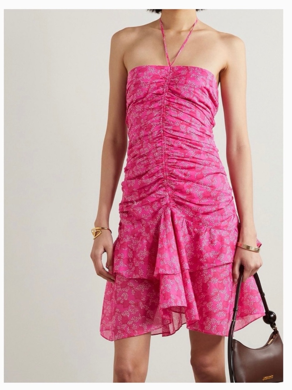 Isabel Marant Etoile Ilanka Floral Ruched Hlater Dress in Fuchsia